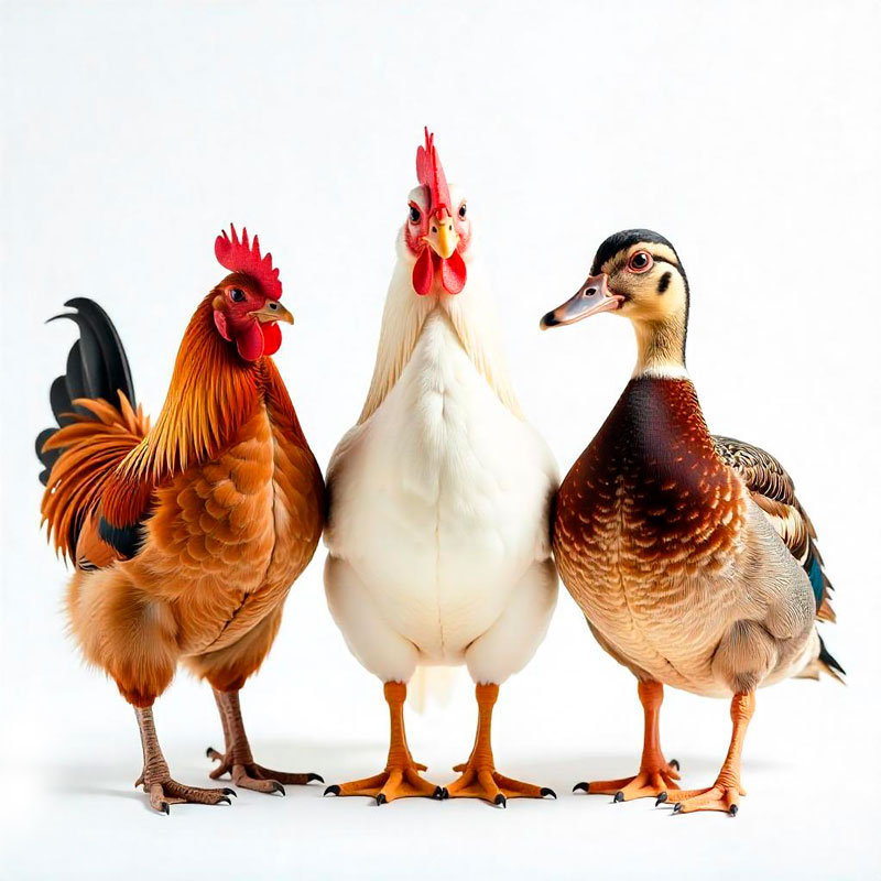 gallo gallina pato